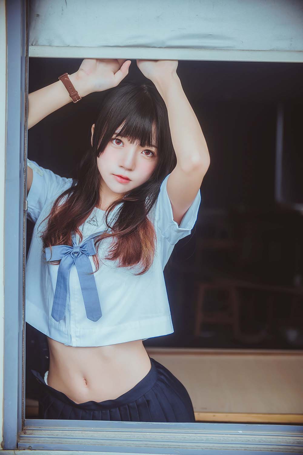 桜桃喵 – 蓝白水手服 白丝